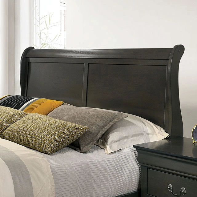 Louis Philippe E.King Bed Black, Cherry, & Gray