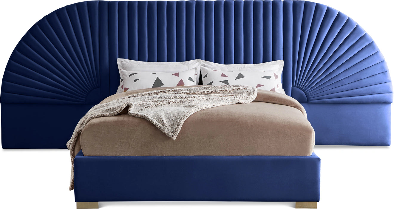 Cleo Navy Velvet King Bed (3 Boxes)