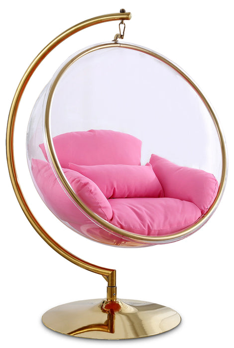 Luna Pink Fabric Acrylic Swing Bubble Accent Chair (2 Boxes)