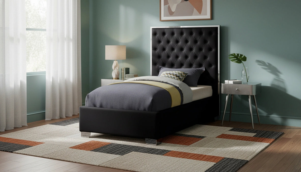 Lexi Black Velvet Twin Bed