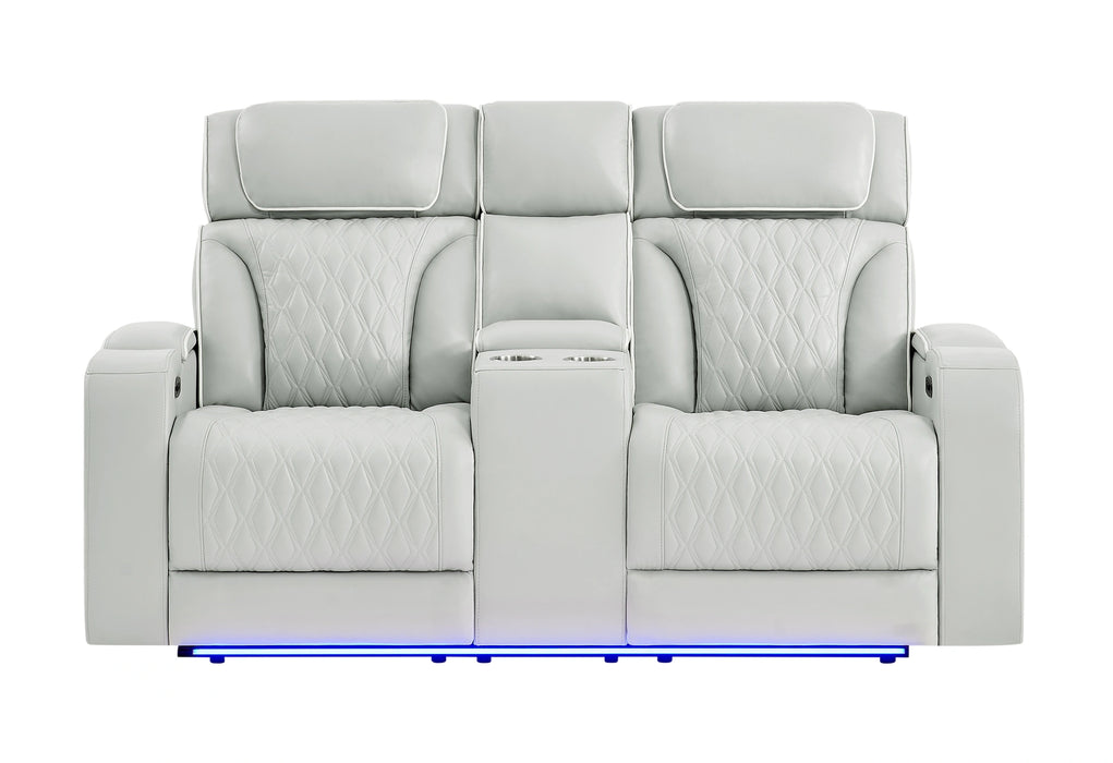 U8611 Blanche Pwr Con Rec Loveseat with PHR, LED and Speaker