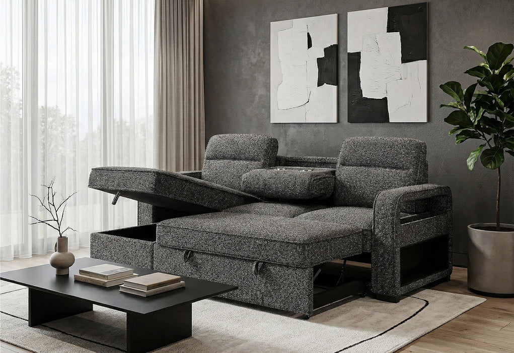 U2601 Dark Grey Reversible Sofa Bed with Drop Down Table and Speaker