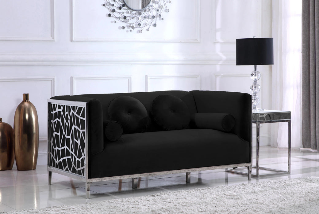 Opal Black Velvet Loveseat