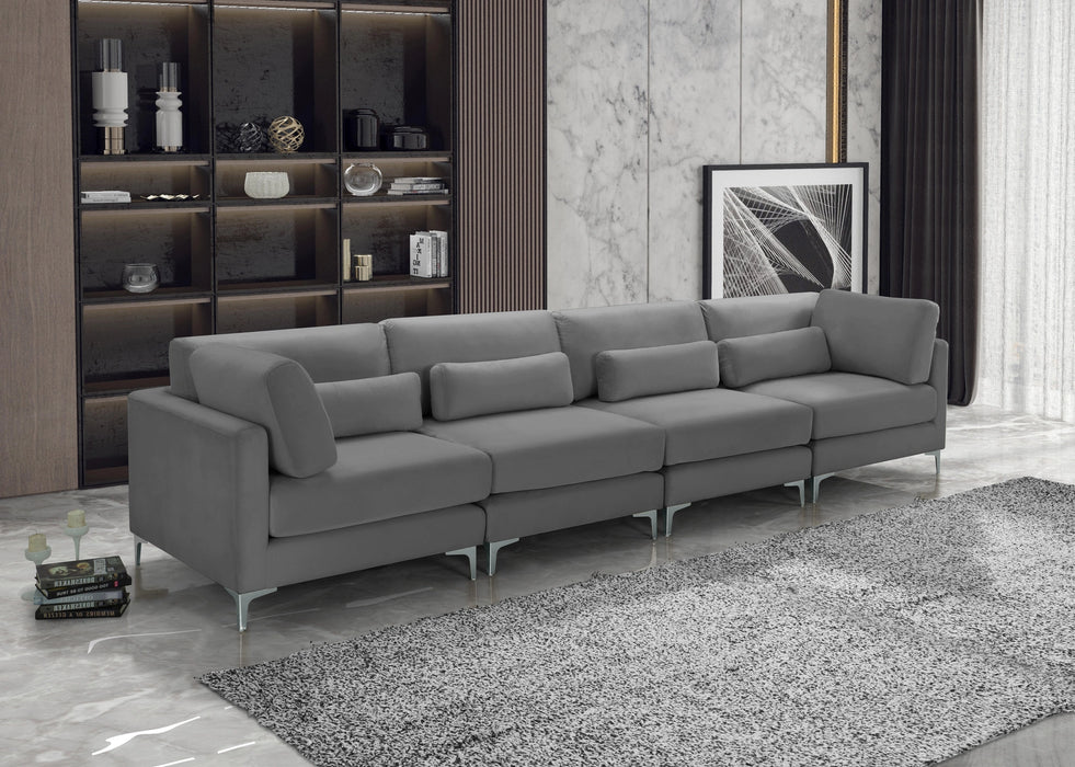 Julia Grey Velvet Modular Sofa (4 Boxes)