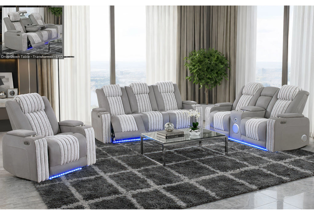 U8000 Grey Pwr Rec Sofa/Pwr Con Rec Loveseat/Pwr Recliner W/PHR