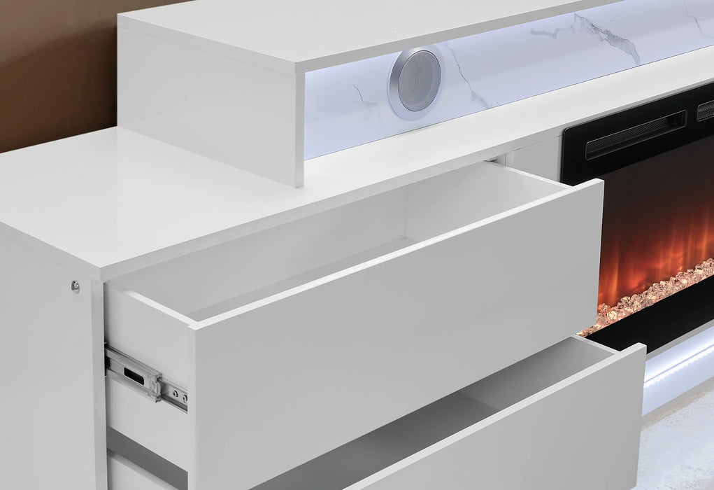 Kira White 87" Entertainment Unit with Bluetooth Speaker and LED