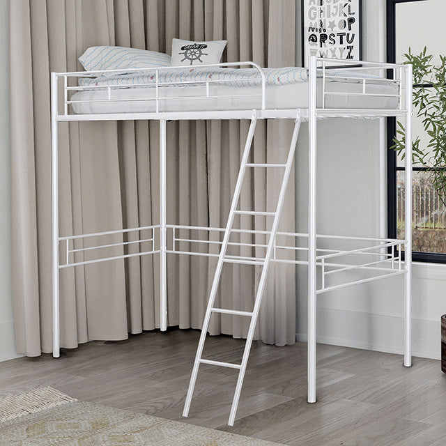 Myles Twin Loft Bed White, Silver & Black