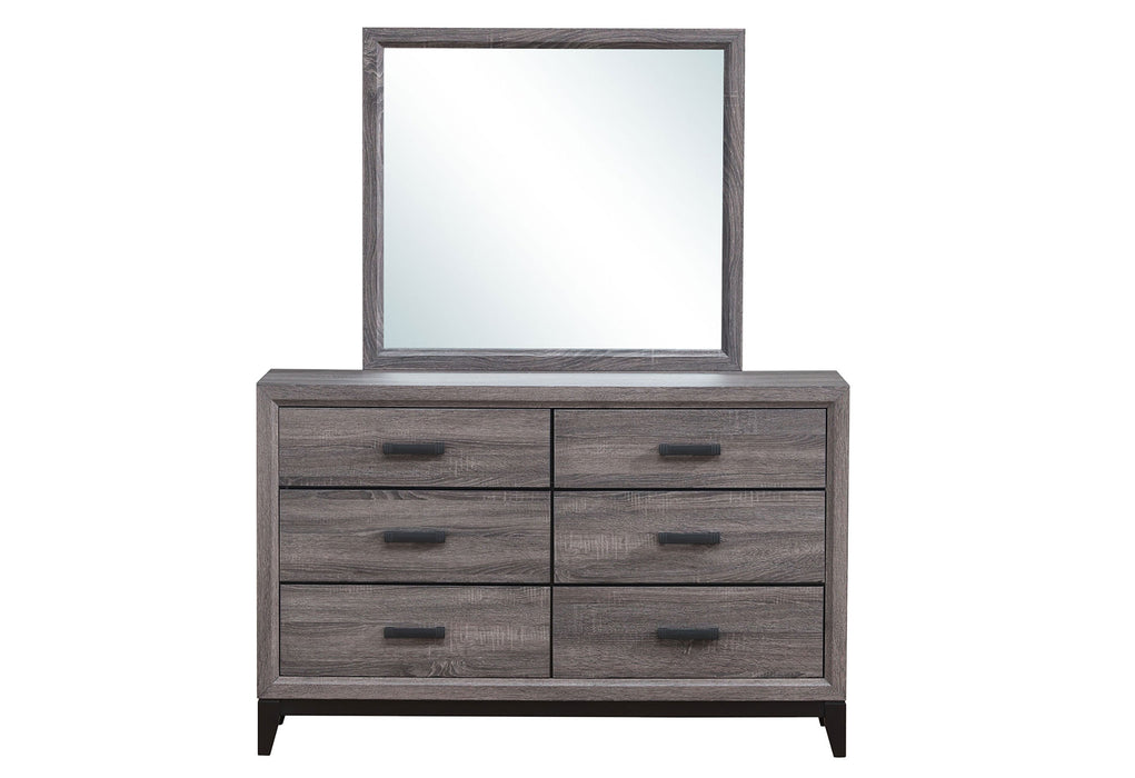 KATE FOIL GREY FULL BED, DRESSER, MIRROR AND NIGHTSTAND