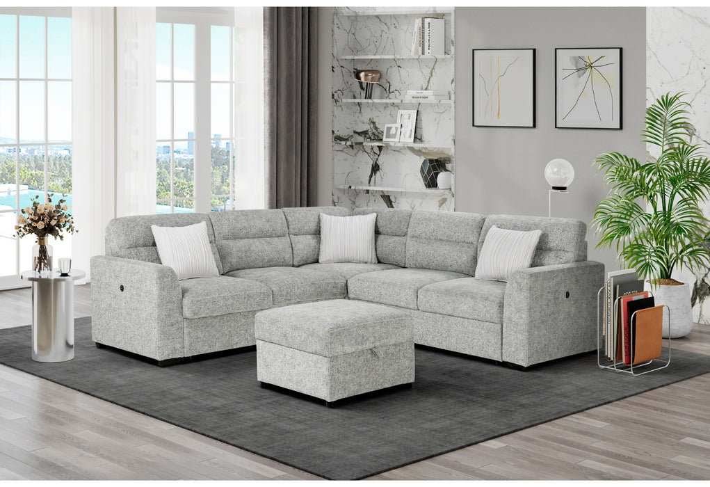 U9401 NICKEL SOFA BED SECTIONAL WITH 3 PILLOWS AND OTTOMAN