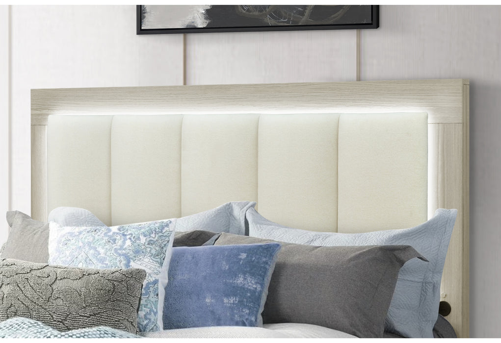 EMMA NATURAL/WHITE QUEEN BED WITH LED AND USB