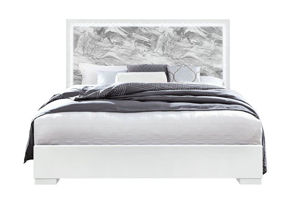 NAOMI SILVER MARBLE KING BED WITH LED