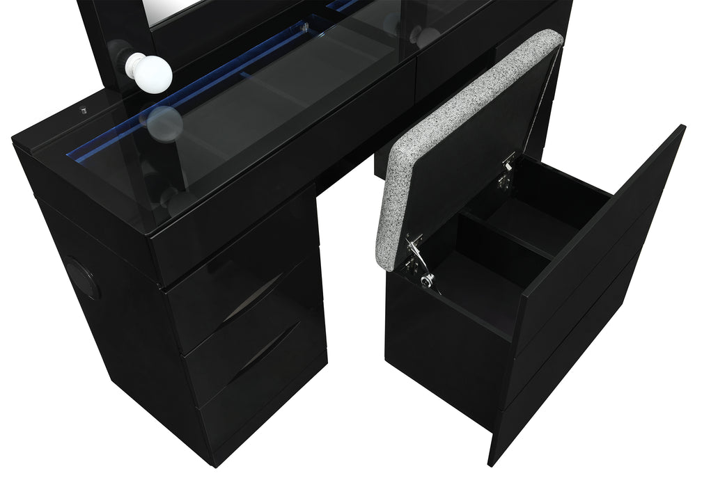 ELLA BLACK VANITY SET WITH STORAGE STOOL