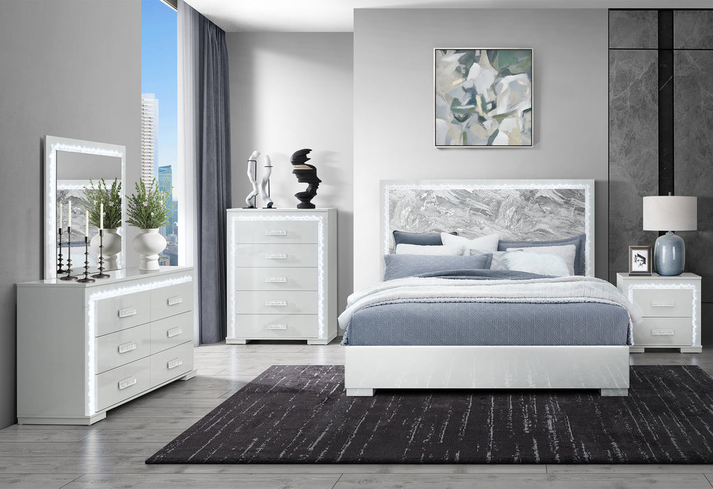 NAOMI SILVER MARBLE KING BED WITH LED